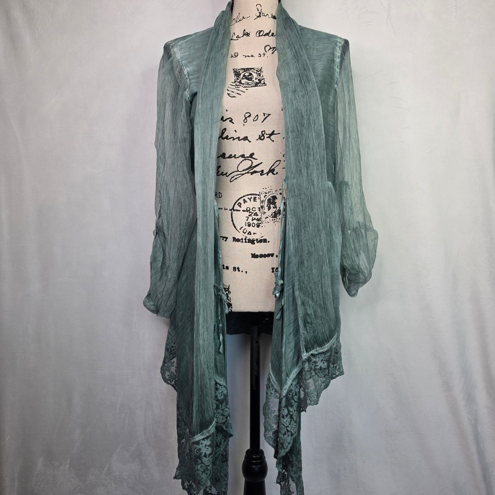 Sacred Threads Green Silk Cotton Embroidered Boho Fairy Lace Cardigan Large